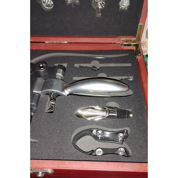 Vintage Barware Set Rabbit Opener in Wood Case w/ Charms & Accessories - Picture 7 of 8